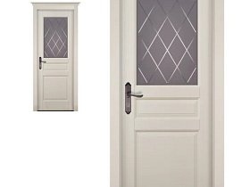 Межкомнатная дверь из массива ольхи Ока Валенсия Эмаль Слоновая кость, полотно со стеклом графит