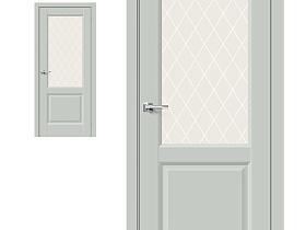 Межкомнатная дверь mr.wood Эмалит Неоклассик-33 Grey Matt, стекло White Сrystal
