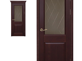 Межкомнатная дверь из массива ольхи Ока Элегия Махагон, полотно со стеклом (графит с фрезеровкой)	