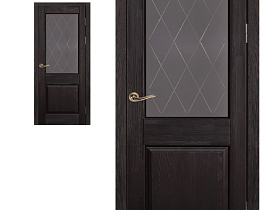 Межкомнатная дверь из массива ольхи Ока Элегия Венге, полотно со стеклом (графит с фрезеровкой)	