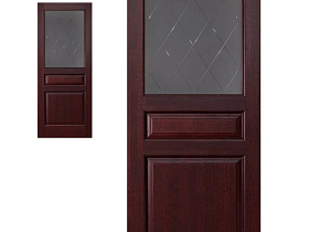 Межкомнатная дверь из массива ольхи Ока Валенсия Махагон,полотно со стеклом (графит с фрезеровкой)