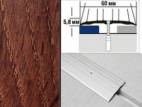 Порог декорированный плоский А4 60х5,8 мм Дуб мореный