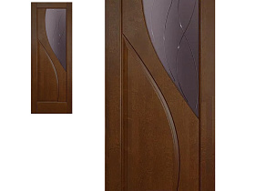 Межкомнатная дверь из массива ольхи Ока Даяна Античный Орех, полотно со стеклом (графит с фрезеровкой)