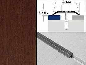 Порог декорированный плоский А1 25х2,8 мм Махагон