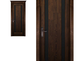 Межкомнатная дверь из массива сосны Ока Милан Браш Орех, полотно со стеклом (графит с фрезеровкой)