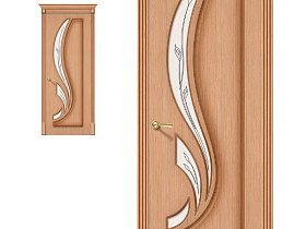 Межкомнатная дверь из шпона файн-лайн Браво Лилия Ф-01 Дуб полотно со стеклом сатинато белое, техника шелкотрафаретной печати "витраж"