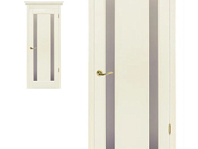 Межкомнатная дверь из массива сосны Ока Милан Браш Слоновая кость, полотно со стеклом (графит с фрезеровкой)