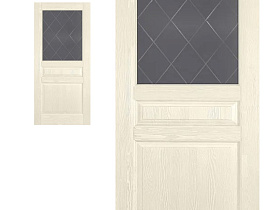Межкомнатная дверь из массива сосны Ока Валенсия Браш Слоновая кость,полотно со стеклом (графит с фрезеровкой)
