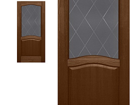 Межкомнатная дверь из массива сосны Ока Лео Браш Орех, полотно со стеклом (графит с фрезеровкой)