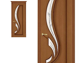 Межкомнатная дверь из шпона файн-лайн Браво Лилия Ф-11 Орех полотно со стеклом сатинато белое, техника шелкотрафаретной печати "витраж"