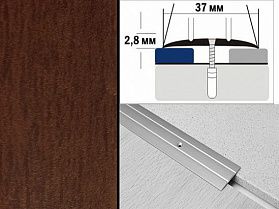 Порог декорированный плоский А6 37х2,8 мм Махагон