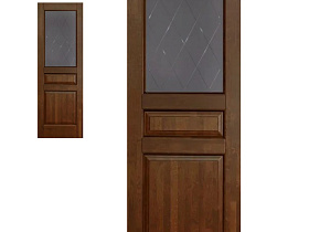 Межкомнатная дверь из массива ольхи Ока Валенсия Античный орех, полотно со стеклом (графит с фрезеровкой)