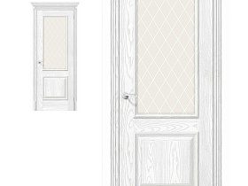 Межкомнатная дверь Браво Эко Шпон Классик-13 Silver Ash, стекло White Сrystal