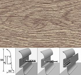Напольный плинтус Идеал Комфорт (пластиковый с кабель-каналом) 208 Дуб мокко (55x22x2500 мм), 1 м.п.