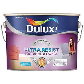 Ультрастойкая матовая краска для стен и потолков Dulux Ultra Resist BW гостиные и офисы (10л)