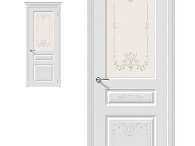 Межкомнатная дверь эмаль Bravo Скинни-15.1 Аrt Whitey полотно со стеклом белым художественным