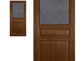 Межкомнатная дверь из массива сосны Ока Валенсия Браш Орех,полотно со стеклом (графит с фрезеровкой)