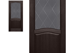 Межкомнатная дверь из массива сосны Ока Лео Браш Венге, полотно со стеклом (графит с фрезеровкой)