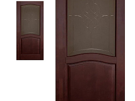Межкомнатная дверь из массива ольхи Ока Лео Махагон, полотно со стеклом (графит с фрезеровкой)	 