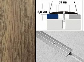 Порог декорированный плоский А6 37х2,8 мм Дуб венский