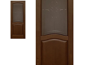 Межкомнатная дверь из массива ольхи Ока Лео Античный орех, полотно со стеклом (графит с фрезеровкой)	