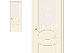 Межкомнатная дверь эмаль Bravo Скинни-21 Cream полотно со стеклом White Сrystal