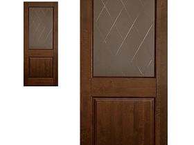 Межкомнатная дверь из массива ольхи Ока Элегия Античный орех, полотно со стеклом (графит с фрезеровкой)	