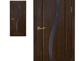 Межкомнатная дверь из массива ольхи Ока Соло Античный орех, полотно со стеклом (графит с фрезеровкой)	