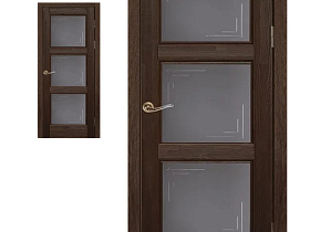 Межкомнатная дверь из массива сосны Ока Турин Браш, Орех,полотно со стеклом (графит с фрезеровкой)