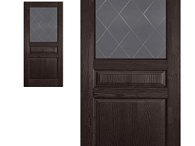 Межкомнатная дверь из массива сосны Ока Валенсия Браш Венге, полотно со стеклом (графит с фрезеровкой)