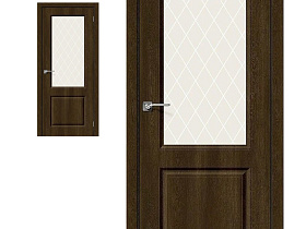 Межкомнатная дверь Браво Винил Скинни-13 Dark Barnwood, стекло White Сrystal