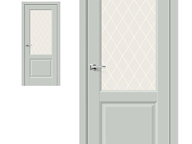 Межкомнатная дверь Браво Эмалит Неоклассик-33 Grey Matt, стекло White Сrystal