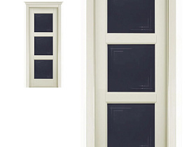 Межкомнатная дверь из массива сосны Ока Турин Браш, Слоновая кость,полотно со стеклом (графит с фрезеровкой)
