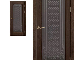 Межкомнатная дверь из массива сосны Ока Витраж Браш Орех,полотно со стеклом (графит закаленное с наплавом)