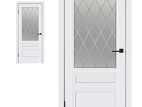 Межкомнатная дверь Velldoris Эмаль SCANDI 3V цвет Белый RAL9003 стекло РОМБ Мателюкс