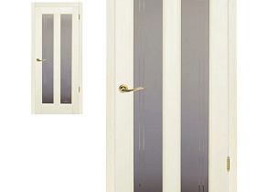 Межкомнатная дверь из массива сосны Ока Соренто Браш, Слоновая кость,полотно со стеклом (графит с фрезеровкой)