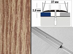 Порог декорированный плоский А6 37х2,8 мм Дуб светлый