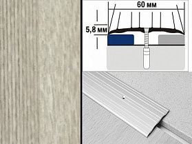 Порог декорированный плоский А4 60х5,8 мм Ясень белый