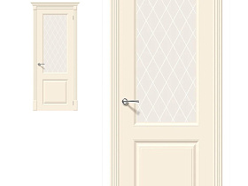 Межкомнатная дверь эмаль Bravo Скинни-13 Cream полотно со стеклом White Сrystal