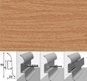 Напольный плинтус Идеал Комфорт (пластиковый с кабель-каналом) 231 Бук (55x22x2500 мм), 1 м.п.