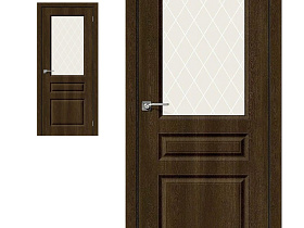 Межкомнатная дверь Браво Винил Скинни-15 Dark Barnwood, стекло White Сrystal