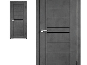 Межкомнатная дверь Velldoris Экошпон NEXT 2 цвет Муар темно-серый стекло Лакобель черное