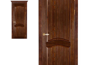 Межкомнатная дверь из массива сосны Ока Лео Браш Античный орех, глухое полотно
