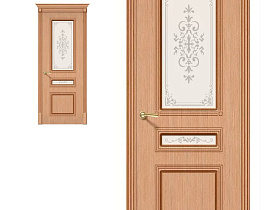 Межкомнатная дверь из шпона файн-лайн Браво Стиль Ф-01 Дуб полотно со стеклом сатинато белое художественное