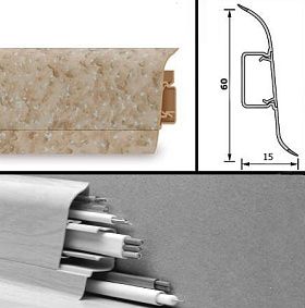 Напольный плинтус Tarkett (пластиковый с кабель-каналом) 228 Garda Mineral 60мм/15мм, 1 м.п.