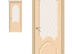 Межкомнатная дверь Браво Шпон Афина Ф-22 (БелДуб), стекло White Сrystal
