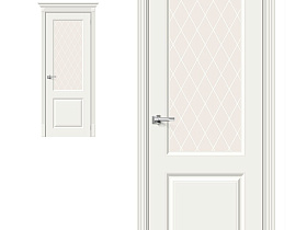 Межкомнатная дверь эмаль Bravo Скинни-13 Whitey полотно со стеклом White Сrystal