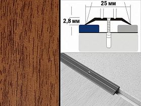 Порог декорированный плоский А1 25х2,8 мм Дуб темный