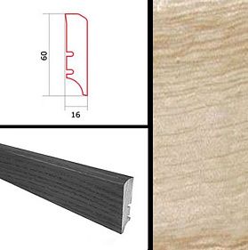 Плинтус Barlinek шпонированный 2200х60х16 мм Ясень, 1 м.п.