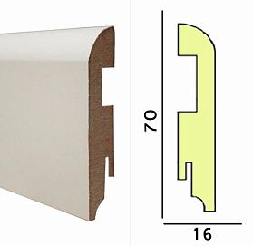 Плинтус МДФ TeckWood 70х16х2150 мм. Белый Прямой, 1 м.п.